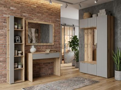 Комплект в прихожую Риц 10-11 МДФ цвет серый Патерра SATIN ST-13 ADILET, фрезеровка Торонто, с зеркалом, с открытыми вешалками, с местом под обувь, со столиком и стеллажом